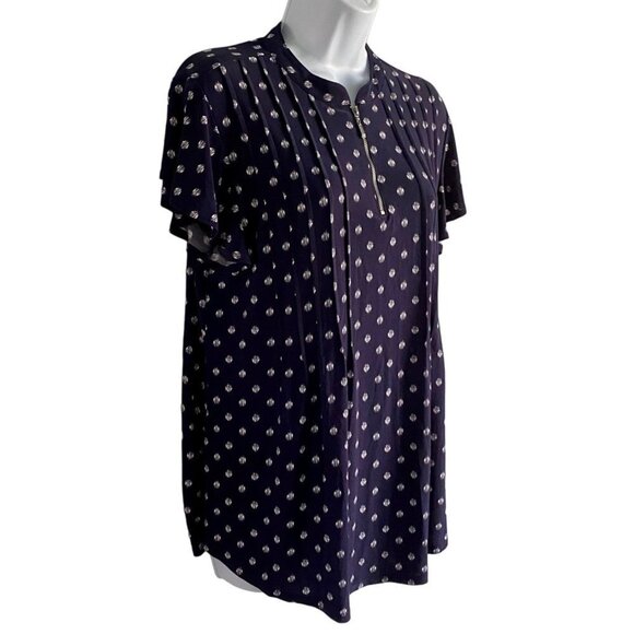 Ava & Grace Short Sleeve Blue White Top with Quarter Zipper Women's Medium - Picture 3 of 9